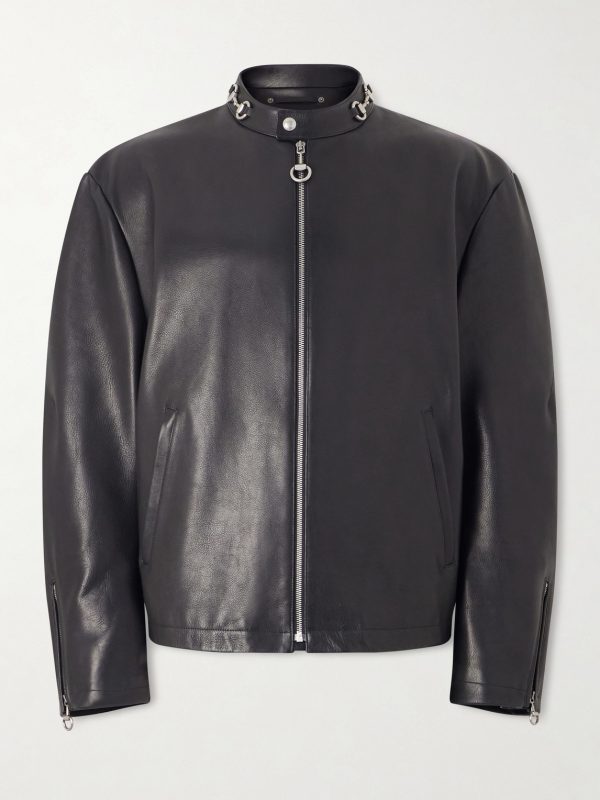 Horsebit-Embellished Leather Bomber Jacket Horsebit-Embellished Leather Bomber Jacket