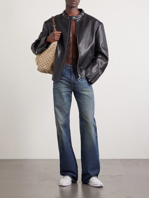 Horsebit-Embellished Leather Bomber Jacket - OU Horsebit-Embellished Leather Bomber Jacket - OU