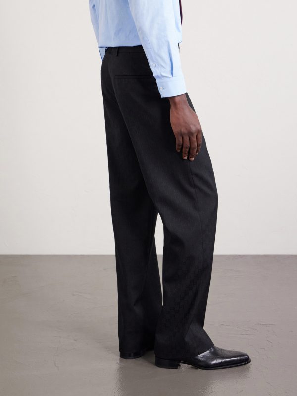 Straight-Leg Logo-Jacquard Twill Trousers - BK Straight-Leg Logo-Jacquard Twill Trousers - BK