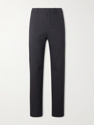 Straight-Leg Logo-Jacquard Twill Trousers
