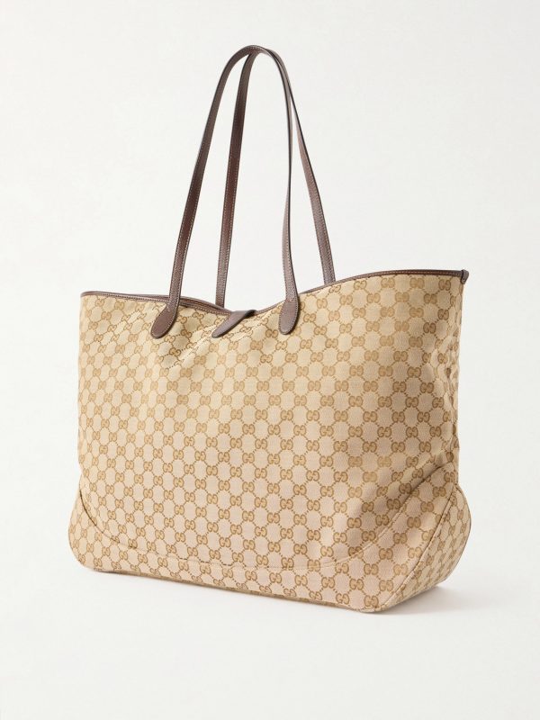 Jackie Large Leather-Trimmed Monogrammed Canvas Tote Bag - BK