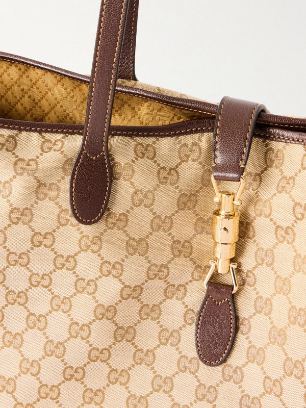 Jackie Large Leather-Trimmed Monogrammed Canvas Tote Bag - CU