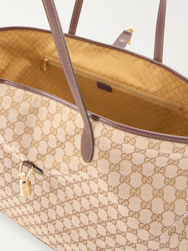 Jackie Large Leather-Trimmed Monogrammed Canvas Tote Bag - E1