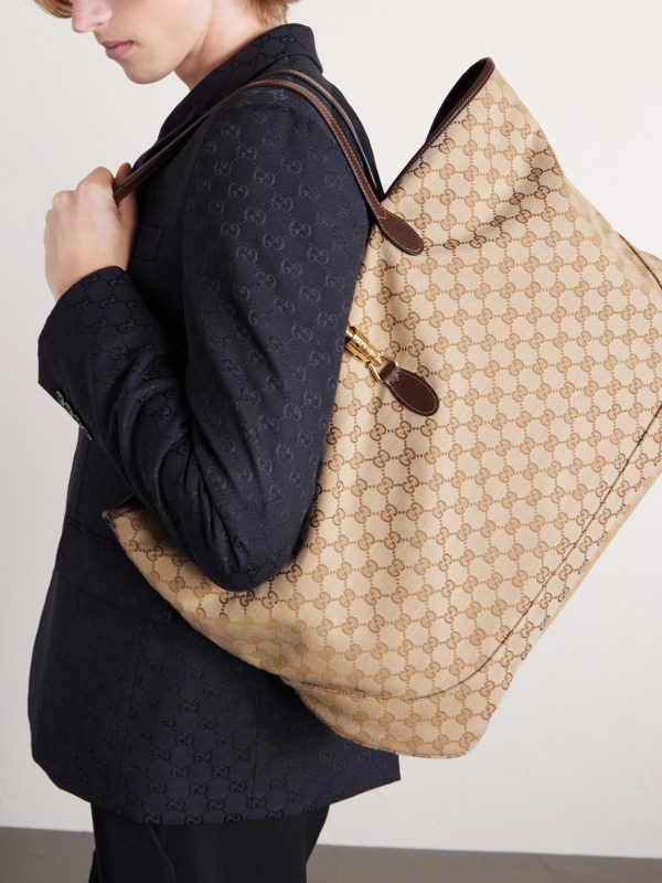 Jackie Large Leather-Trimmed Monogrammed Canvas Tote Bag - FR