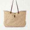 Jackie Large Leather-Trimmed Monogrammed Canvas Tote Bag