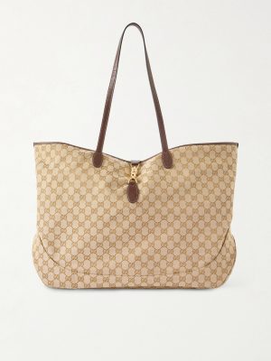 Jackie Large Leather-Trimmed Monogrammed Canvas Tote Bag Jackie Large Leather-Trimmed Monogrammed Canvas Tote Bag