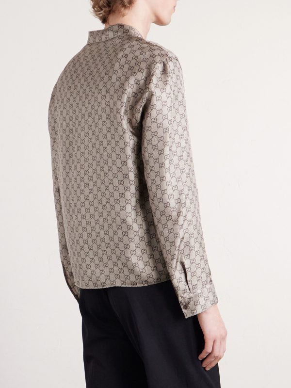 Camp-Collar Logo-Jacquard Silk-Twill Shirt - BK Camp-Collar Logo-Jacquard Silk-Twill Shirt - BK