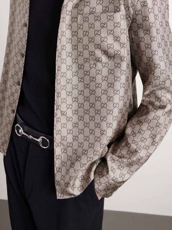 Camp-Collar Logo-Jacquard Silk-Twill Shirt - CU Camp-Collar Logo-Jacquard Silk-Twill Shirt - CU