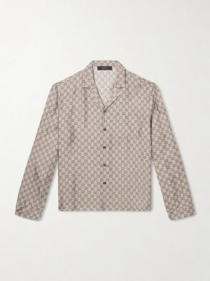 Camp-Collar Logo-Jacquard Silk-Twill Shirt