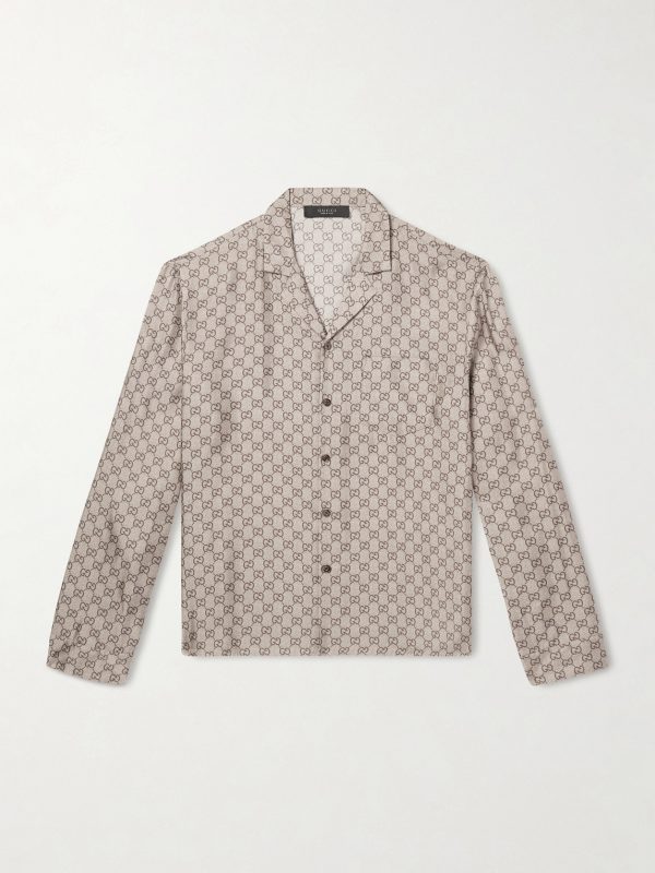 Camp-Collar Logo-Jacquard Silk-Twill Shirt Camp-Collar Logo-Jacquard Silk-Twill Shirt