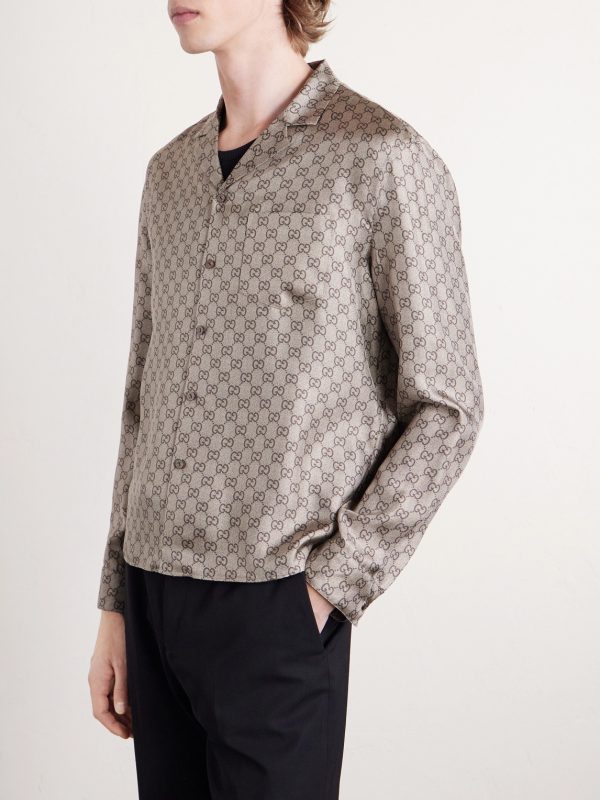 Camp-Collar Logo-Jacquard Silk-Twill Shirt - OU Camp-Collar Logo-Jacquard Silk-Twill Shirt - OU