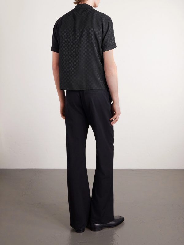 Slim-Fit Camp-Collar Logo-Jacquard Silk Shirt - BK Slim-Fit Camp-Collar Logo-Jacquard Silk Shirt - BK
