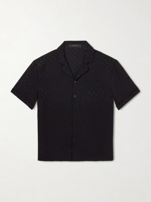 Slim-Fit Camp-Collar Logo-Jacquard Silk Shirt