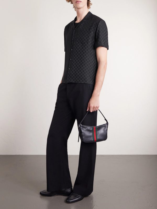 Slim-Fit Camp-Collar Logo-Jacquard Silk Shirt - OU Slim-Fit Camp-Collar Logo-Jacquard Silk Shirt - OU