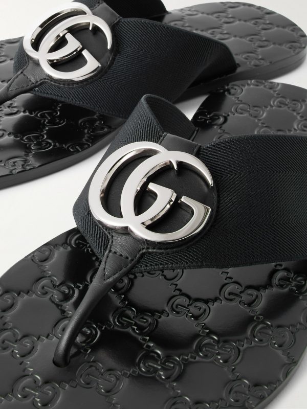 Riviera Logo-Embellished Leather and Elastic Flip Flops - CU