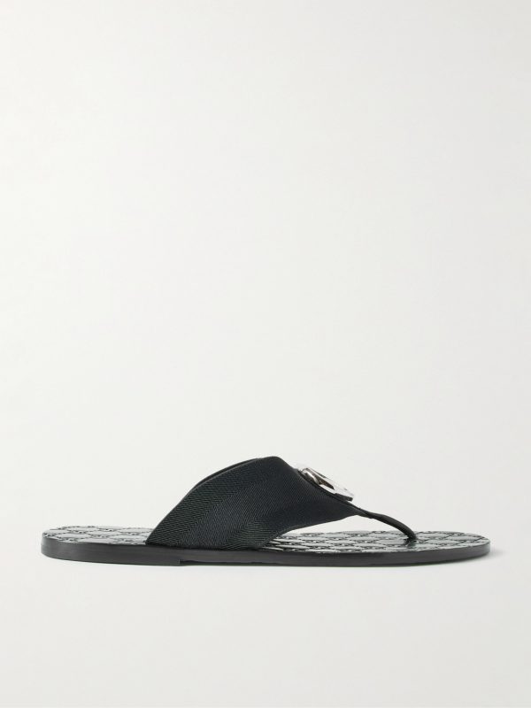 Riviera Logo-Embellished Leather and Elastic Flip Flops