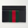 Webbing-Trimmed Leather Cardholder - BK