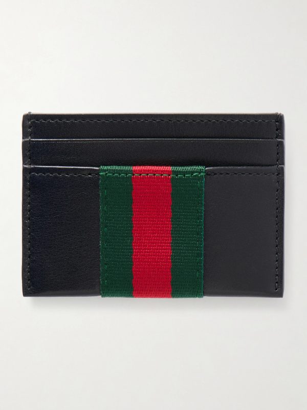 Webbing-Trimmed Leather Cardholder - BK