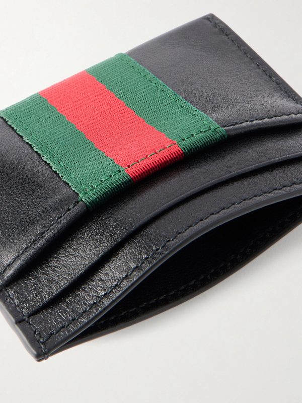 Webbing-Trimmed Leather Cardholder - E1