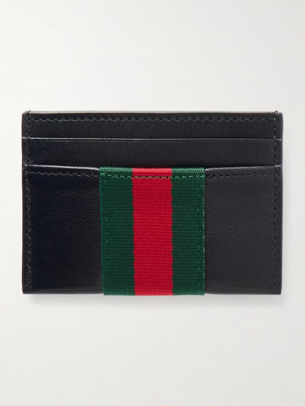 Webbing-Trimmed Leather Cardholder