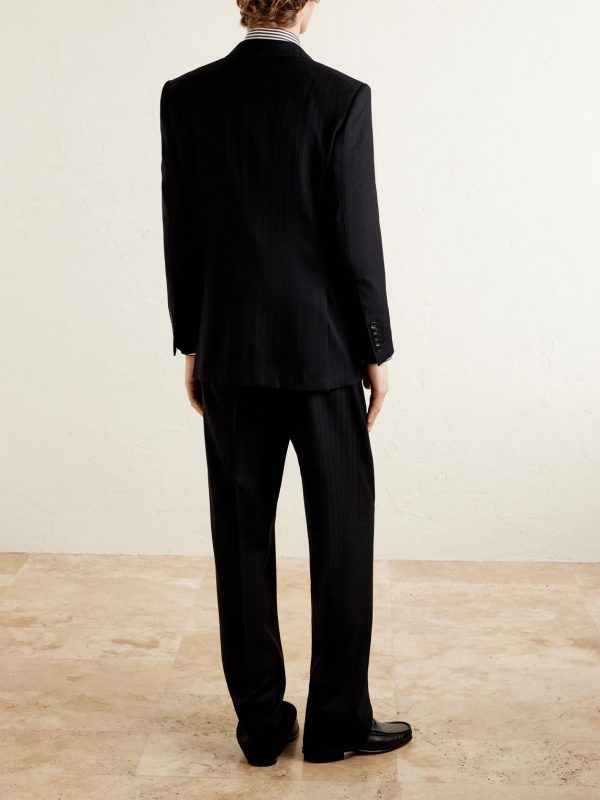 Straight-Leg Pleated Striped Grain de Poudre Wool Trousers - BK