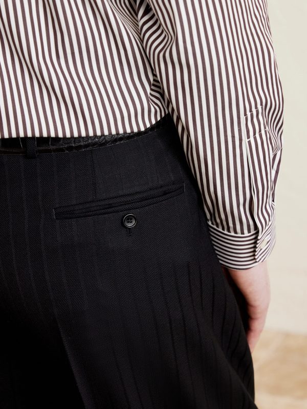 Straight-Leg Pleated Striped Grain de Poudre Wool Trousers - CU