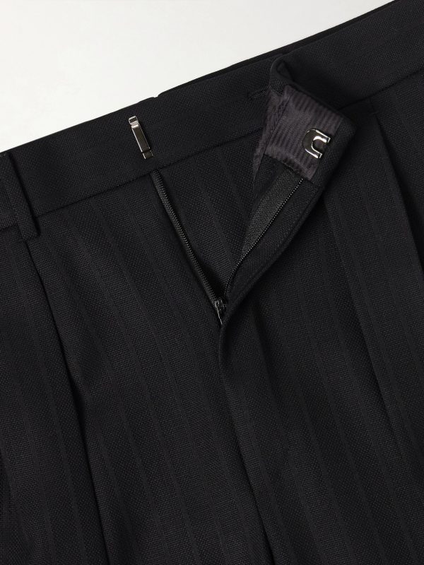 Straight-Leg Pleated Striped Grain de Poudre Wool Trousers - E1