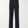 Straight-Leg Pleated Striped Grain de Poudre Wool Trousers