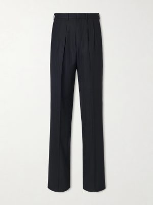 Straight-Leg Pleated Striped Grain de Poudre Wool Trousers Straight-Leg Pleated Striped Grain de Poudre Wool Trousers