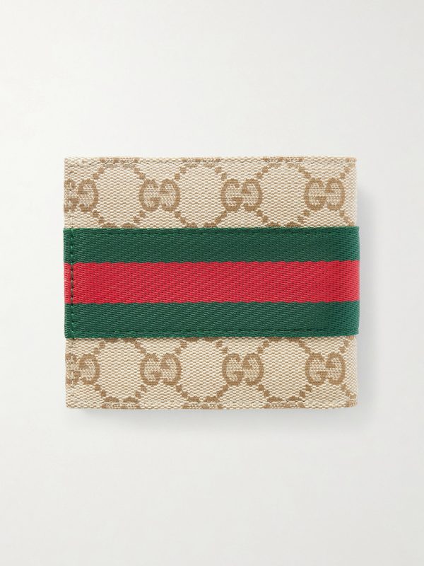 Webbing-Trimmed Monogrammed Canvas Bi-Fold Wallet - BK