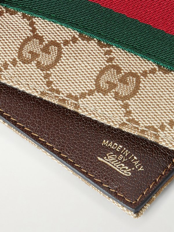 Webbing-Trimmed Monogrammed Canvas Bi-Fold Wallet - CU