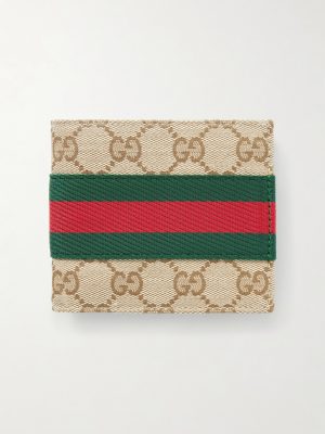Webbing-Trimmed Monogrammed Canvas Bi-Fold Wallet