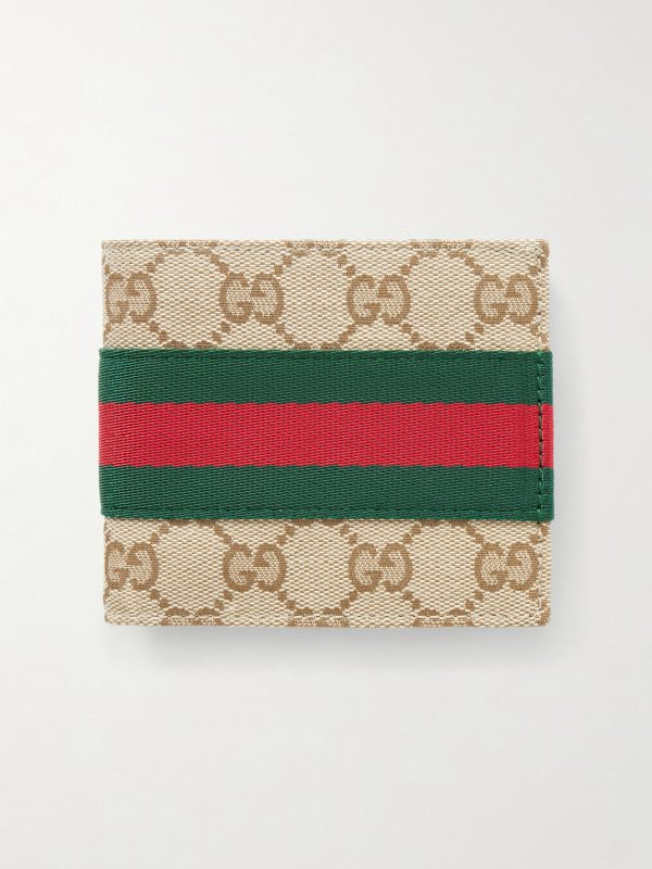 Webbing-Trimmed Monogrammed Canvas Bi-Fold Wallet