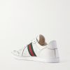 Distressed Webbing-Trimmed Leather Sneakers - BK Distressed Webbing-Trimmed Leather Sneakers - BK