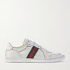 Distressed Webbing-Trimmed Leather Sneakers Distressed Webbing-Trimmed Leather Sneakers