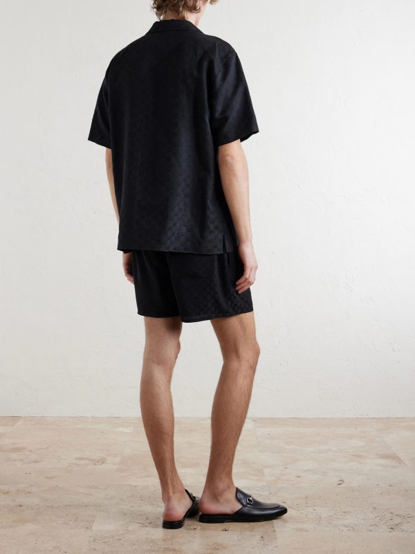 Straight-Leg Logo-Jacquard Silk Shorts - BK Straight-Leg Logo-Jacquard Silk Shorts - BK