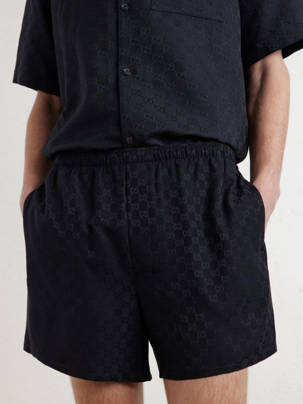 Straight-Leg Logo-Jacquard Silk Shorts - CU Straight-Leg Logo-Jacquard Silk Shorts - CU