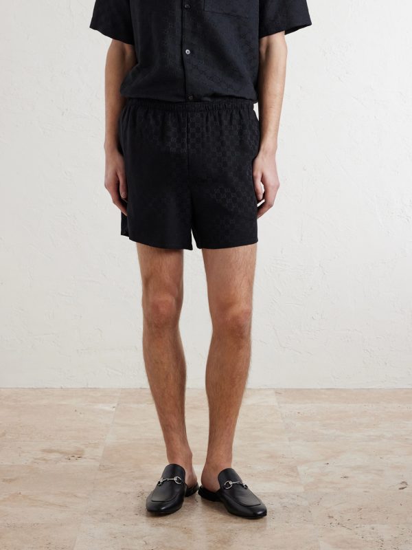 Straight-Leg Logo-Jacquard Silk Shorts - FR Straight-Leg Logo-Jacquard Silk Shorts - FR