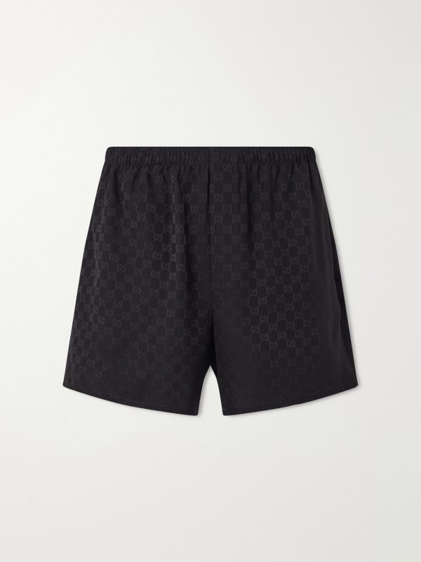 Straight-Leg Logo-Jacquard Silk Shorts Straight-Leg Logo-Jacquard Silk Shorts