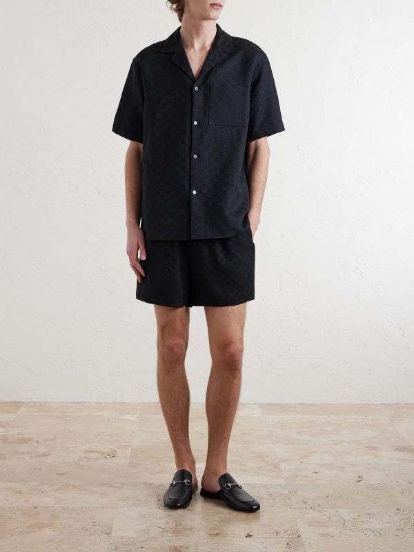 Straight-Leg Logo-Jacquard Silk Shorts - OU Straight-Leg Logo-Jacquard Silk Shorts - OU