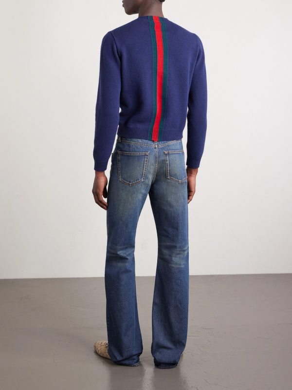 Slim-Fit Cropped Striped Wool Sweater - BK Slim-Fit Cropped Striped Wool Sweater - BK