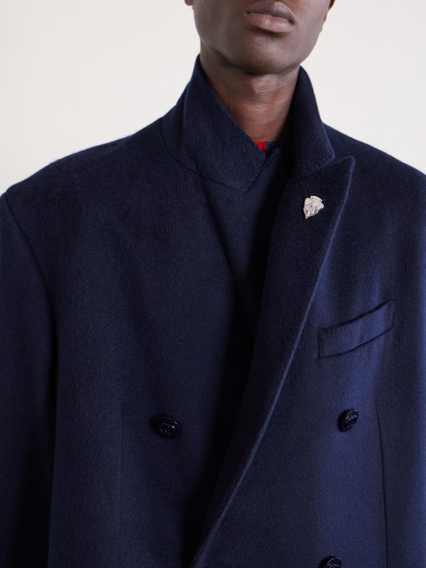 Oversized Double-Breasted Embellished Cashmere Coat - CU
