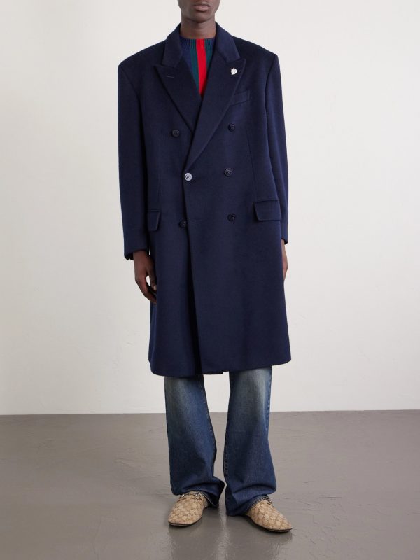 Oversized Double-Breasted Embellished Cashmere Coat - FR