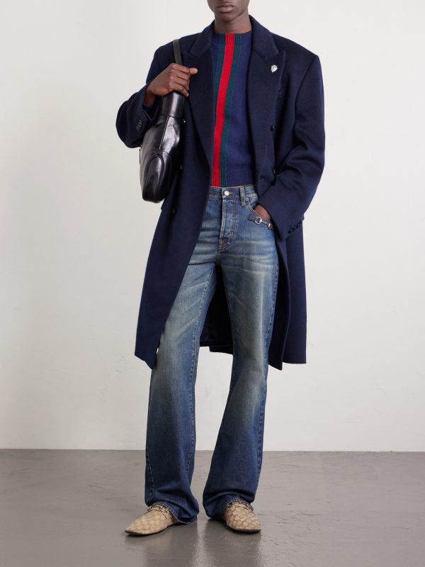 Oversized Double-Breasted Embellished Cashmere Coat - OU