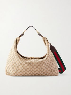 Brera Large Webbing- and Leather-Trimmed Monogrammed Canvas Tote Bag Brera Large Webbing- and Leather-Trimmed Monogrammed Canvas Tote Bag