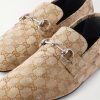 Horsebit-Embellished Distressed Monogrammed Canvas Loafers - CU
