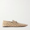 Horsebit-Embellished Distressed Monogrammed Canvas Loafers