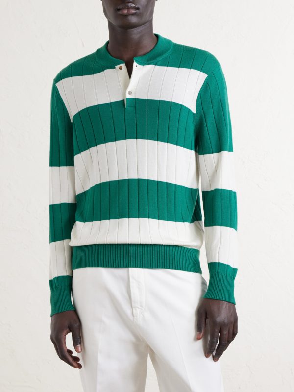 Striped Cashmere and Silk-Blend Polo Shirt - FR