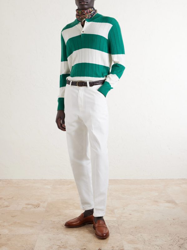 Striped Cashmere and Silk-Blend Polo Shirt - OU