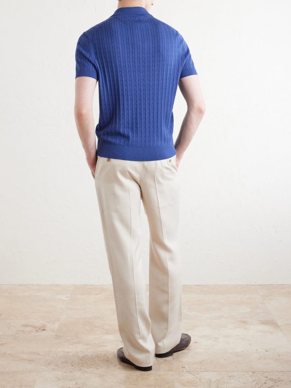 Cable-Knit Cotton and Mulberry Silk-Blend Polo Shirt - BK Cable-Knit Cotton and Mulberry Silk-Blend Polo Shirt - BK